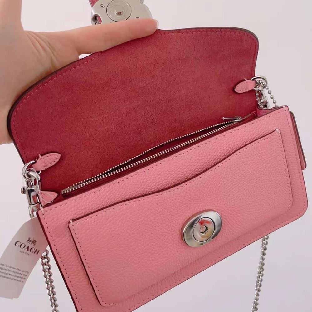 Coach Tabby Chain Clutch Polished Pebble Leather/Silver/Vivid Pink - Picture 3 of 10